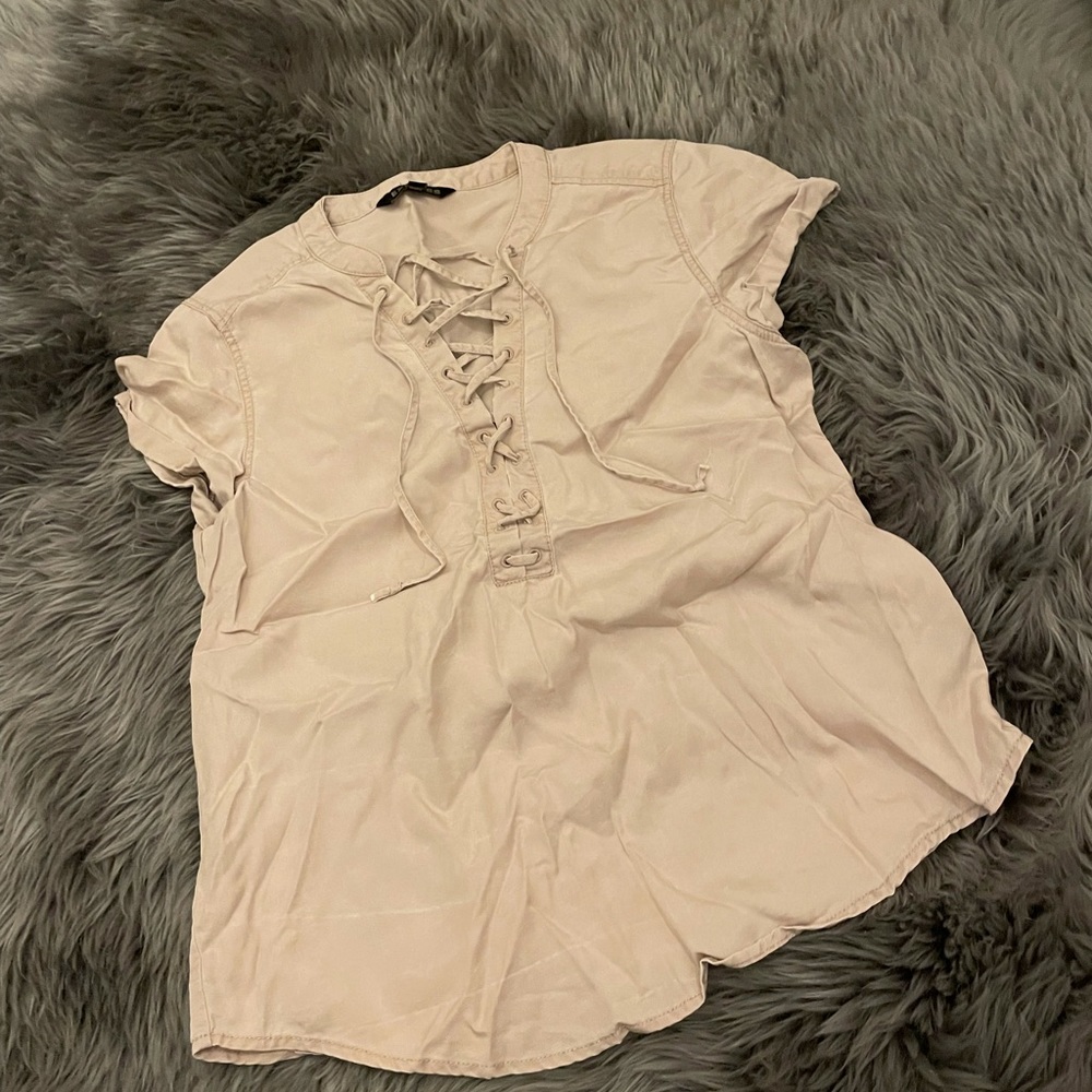 Lace up baby pink top